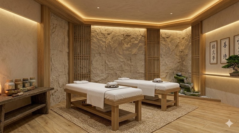 Phòng trị liệu châm cứu bấm huyệt Đội Cấn thiết kế sang trọng ấm cúng
