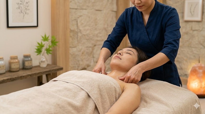 Liệu trình xoa bóp bấm huyệt Đội Cấn giúp điều trị đau mỏi vai gáy hiệu quả