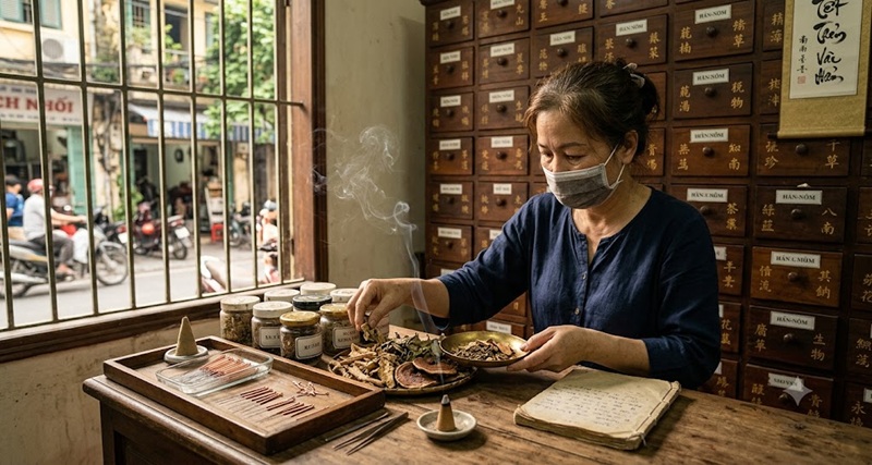 Hình ảnh không gian Đông y chân thật tại Ông Ích Khiêm Hà Nội