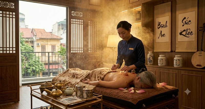 Kỹ thuật viên thực hiện châm cứu Đông y