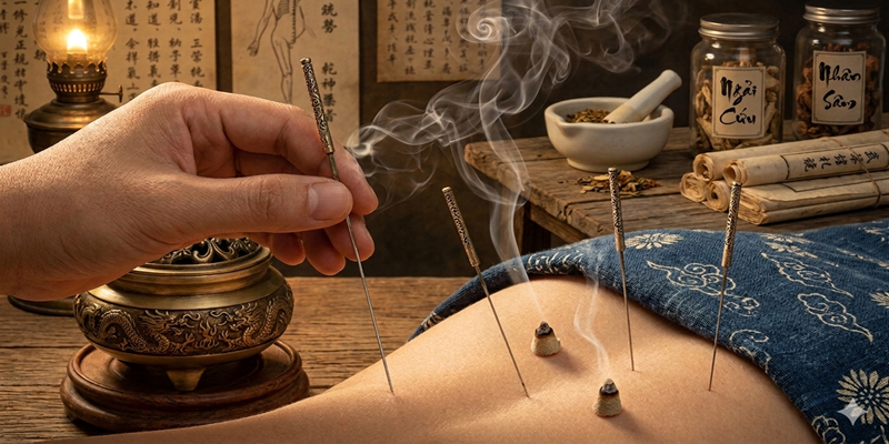 Cứu Ngải Kết Hợp Châm Cứu Bấm Huyệt Ngô Quyền giúp an thần